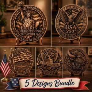 USA 250th Anniversary Laser Engraving File, 3D Illusion Patriotic Wood Sign Bundle