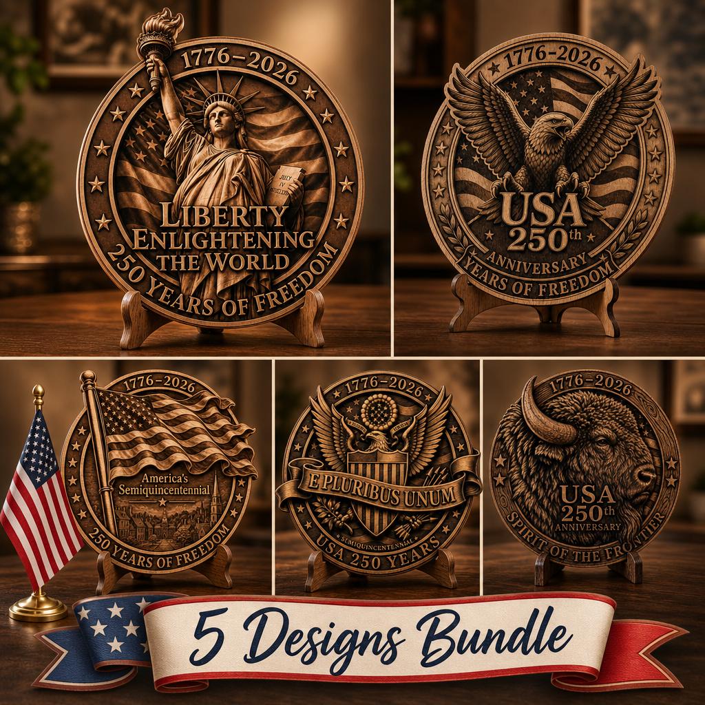 USA 250th Anniversary Laser Engraving File, 3D Illusion Patriotic Wood Sign Bundle