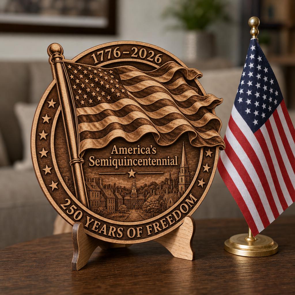 USA 250th Anniversary Laser Engraving File, 3D Illusion Patriotic Wood Sign Bundle