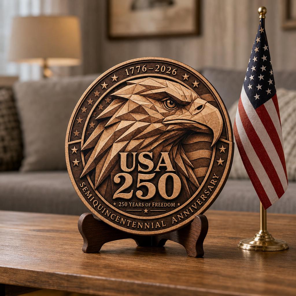 USA 250th Engraving File, 3D Illusion Laser Design, Patriotic Wood Plaque