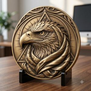 3D Patriotic Eagle Coin Laser Depth Map, Veteran Medallion Relief PNG File