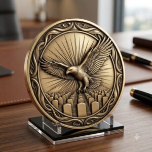 3D Patriotic Eagle Coin Laser Depth Map, Veteran Medallion Relief PNG File