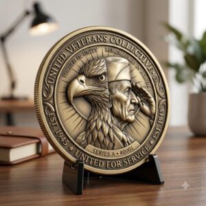 3D Patriotic Eagle Coin Laser Depth Map, Veteran Medallion Relief PNG File