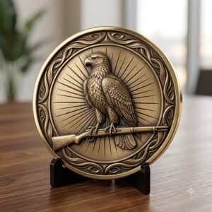 3D Patriotic Eagle Coin Laser Depth Map, Veteran Medallion Relief PNG File