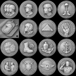 3D Patriotic Eagle Coin Laser Depth Map, Veteran Medallion Relief PNG File