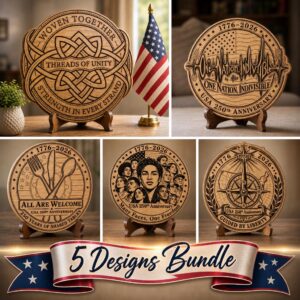 America 250 Wood Plaque Art, USA Anniversary Engraving, E Pluribus Unum Design