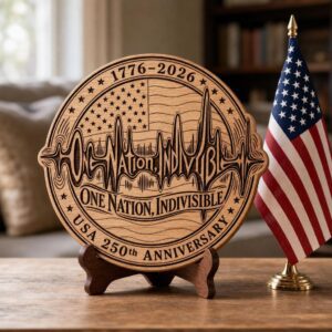 America 250 Wood Plaque Art, USA Anniversary Engraving, E Pluribus Unum Design
