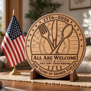 America 250 Wood Plaque Art, USA Anniversary Engraving, E Pluribus Unum Design