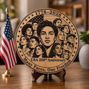 America 250 Wood Plaque Art, USA Anniversary Engraving, E Pluribus Unum Design
