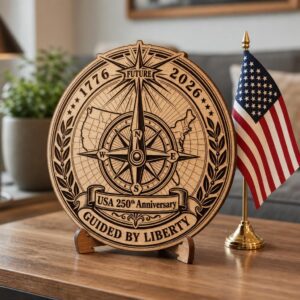 America 250 Wood Plaque Art, USA Anniversary Engraving, E Pluribus Unum Design