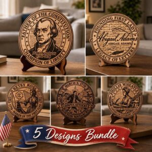 America 250th Anniversary Founding Fathers, 1776 Historic Wooden Plaque Sign