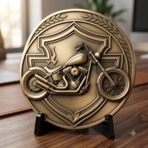 Biker Challenge Coin Laser Engraving File, Motorcycle Chopper 3D Depth Map PNG