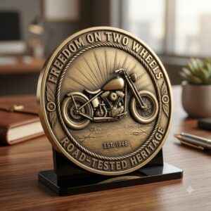 Biker Challenge Coin Laser Engraving File, Motorcycle Chopper 3D Depth Map PNG