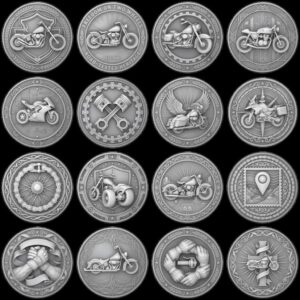 Biker Challenge Coin Laser Engraving File, Motorcycle Chopper 3D Depth Map PNG