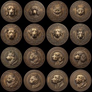 Celtic Dog Pet Memorial Coin Depth Map, Bronze Medallion Relief Engraving PNG
