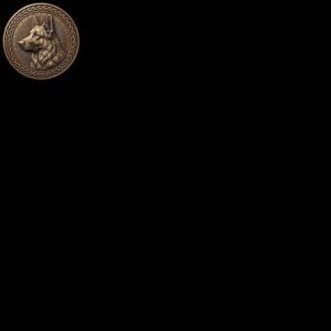 Celtic Dog Pet Memorial Coin Depth Map, Bronze Medallion Relief Engraving PNG