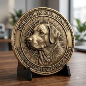 Celtic Dog Pet Memorial Coin Depth Map, Bronze Medallion Relief Engraving PNG