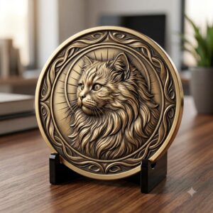 Celtic Dog Pet Memorial Coin Depth Map, Bronze Medallion Relief Engraving PNG