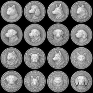 Celtic Dog Pet Memorial Coin Depth Map, Bronze Medallion Relief Engraving PNG