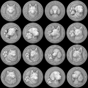 Celtic Dog Pet Memorial Coin Depth Map, Bronze Medallion Relief Engraving PNG