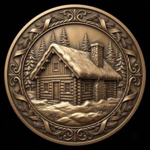 Christmas Log Cabin Coin Laser Engraving Design, Winter 3D Relief Depth Map