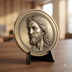 Jesus Christ Relief Depth Map, Detailed Christian Coin Laser Engraving Design