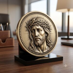 Jesus Christ Relief Depth Map, Detailed Christian Coin Laser Engraving Design