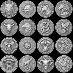 Laser Engraving Depth Map, Biker Coin and Eagle Americana Relief Designs