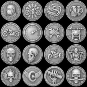 Laser Engraving Depth Map, Biker Coin and Eagle Americana Relief Designs