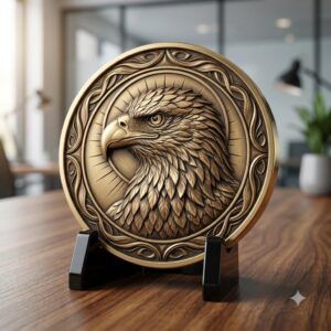 Majestic Wildlife Coin Engraving Depth Map, Bird Of Prey Laser Relief Art