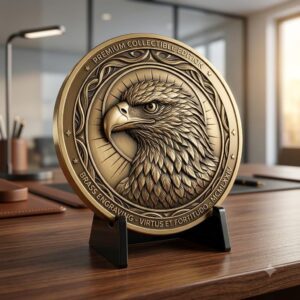 Majestic Wildlife Coin Engraving Depth Map, Bird Of Prey Laser Relief Art