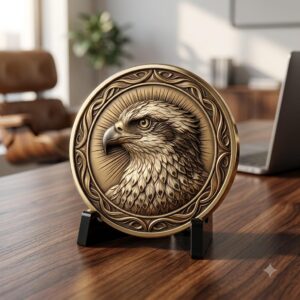 Majestic Wildlife Coin Engraving Depth Map, Bird Of Prey Laser Relief Art