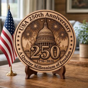Patriotic USA 250 Anniversary Sign, 3D Laser Engraving File, Wooden Plaque