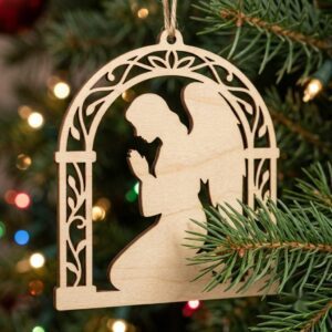 Serene Woodland Guardian Angel Ornament, Floral Winter Christmas Tree Decor