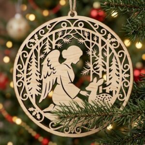 Serene Woodland Guardian Angel Ornament, Floral Winter Christmas Tree Decor
