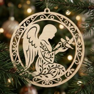 Serene Woodland Guardian Angel Ornament, Floral Winter Christmas Tree Decor