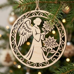 Serene Woodland Guardian Angel Ornament, Floral Winter Christmas Tree Decor