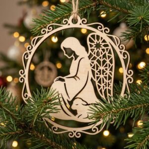 Serene Woodland Guardian Angel Ornament, Floral Winter Christmas Tree Decor