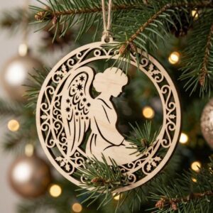 Serene Woodland Guardian Angel Ornament, Floral Winter Christmas Tree Decor