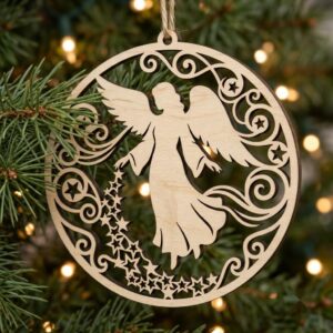 Serene Woodland Guardian Angel Ornament, Floral Winter Christmas Tree Decor
