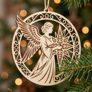 Serene Woodland Guardian Angel Ornament, Floral Winter Christmas Tree Decor