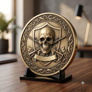 Tactical Skull Coin Laser Engraving File, Military Warrior Relief Depth Map