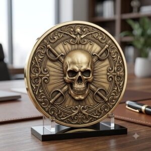 Tactical Skull Coin Laser Engraving File, Military Warrior Relief Depth Map