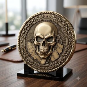 Tactical Skull Coin Laser Engraving File, Military Warrior Relief Depth Map