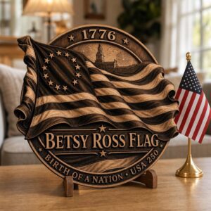 USA 250 Anniversary Laser Engraving File, 3D Patriotic Flag Wooden Plaque PNG