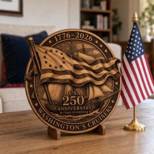 USA 250 Anniversary Laser Engraving File, 3D Patriotic Flag Wooden Plaque PNG