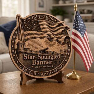 USA 250 Anniversary Laser Engraving File, 3D Patriotic Flag Wooden Plaque PNG