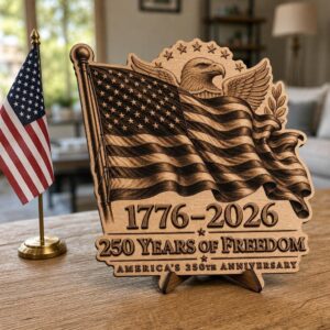 USA 250 Anniversary Laser Engraving File, 3D Patriotic Flag Wooden Plaque PNG