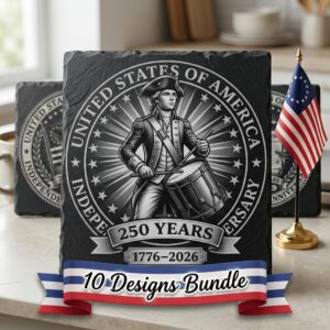 USA 250th Anniversary Slate Coaster PNG, Patriotic Laser Engraving Graphic