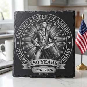 USA 250th Anniversary Slate Coaster PNG, Patriotic Laser Engraving Graphic